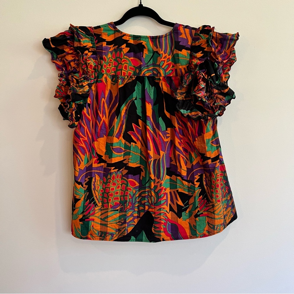 EUC House of Harlow 1960 Nicole‎ Richie Short Ruffle Sleeve print colorful top - Picture 3 of 7